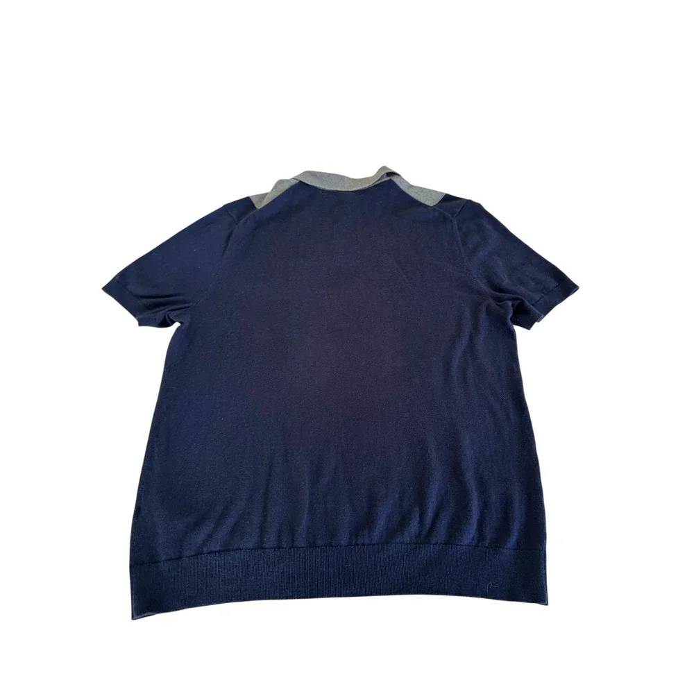 Banana Republic L Cotton Cashmere Polo Sweater Navy Gray Colorblock Preppy